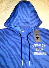 Image of NEW UNDER ARMOUR, MENS LARGE, PROJECT ROCK RIVAL FLEECE BLUE HOODIE, MSRP $80.00