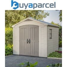 Image of Keter Factor Beige Garden Shed 8 x 8 ft Apex Outdoor Storage Wood Effect Resin