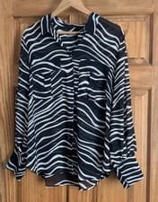 Image of Mint Velvet Sheer Black/White Zebra Print Blouse -Size 18 (New Without Tags)