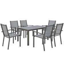 Image of Outsunny Garden Dining Set for 6, Outdoor Dining Table and Chairs, Grey