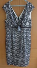 Image of Adrianna Papell Bonded Lace Crossover Black Ivory Sleeveless Dress 18 Fits 14