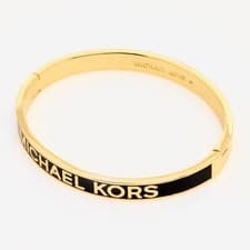 Image of Michael Kors Brass Logo Bangle Bracelet Gold/Black MKJ8115710