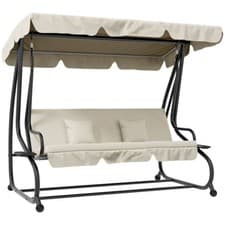 Image of Outsunny 2-in-1 Garden Swing Chair for 3 Person w/ Adjustable Canopy, Cream