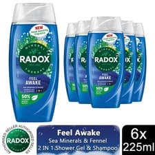 Image of 6x Radox Body Wash & Shampoo 2in1 Feel Awake with Fennel & Sea Minerals, 225ml