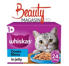 Image of 24 x 400g Whiskas 1+ Adult Wet Cat Food Tins Mixed Ocean Menu in Jelly (4 Boxes)