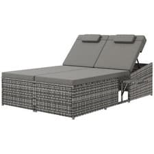 Image of 2 Seater Double Rattan Sun Lounger Recliner Day Bed Weaver Sofa Furniture OuGrey