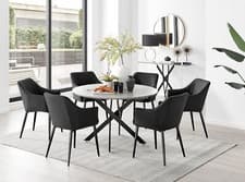 Image of Novara Grey Concrete Effect Round Dining Table 120cm and 6 Calla Chairs Set