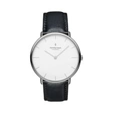 Image of nordgreen native lille white dial 32mm black leather ladies classic watch