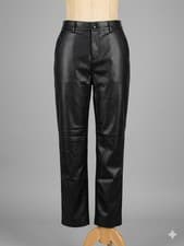 Image of Friends Like These Black Faux Leather Straight Leg Trousers - UK 14 RRP £40