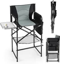 Image of Tall Folding Directors Chair with Side Table Footrest