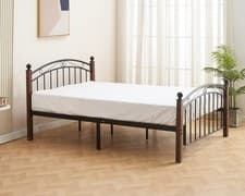 Image of H-BOLT Metal Bed Frame with Headboard – Black Steel with Wood-Effect Legs