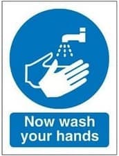 Image of Seco Now Wash Your Hands Sign, 150mm x 200mm - Self Adhesive Vinyl