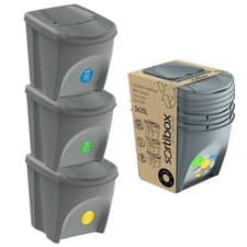 Image of Sorting Bins Recycling Segregation Waste Stackable Grey bin Set 20L 25L 35L