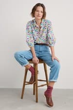 Image of Seasalt Women's Regular Hope Cottage Organic Cotton Blouse Spring Tulips Chalk