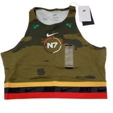 Image of Nike N7 Womens Camo Crop Top Olive Green FB4054-368 Large NWT