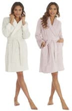 Image of Ladies Dressing Gown Robe Plush Fleece Shawl Loungewear S-XL Soft Women Soft