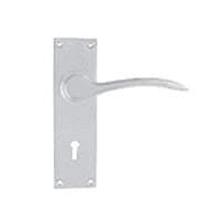 Image of Lever lock door handle in polished chrome finish & dimensions 95mm x 45mm x150mm