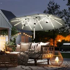 Image of 3 m Double-Sided Garden Parasol with LED Solar Lights, Outdoor Umbrella