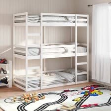 Image of Triple Bunk Bed without Mattress White 75x190 cm Small Single Solid Wood Pine