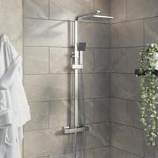 Image of Thermostatic Mixer Shower Bathroom Square Bar Rainfall Dual Head Handset Chrome