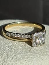 Image of 18ct Yellow Gold Diamond Halo Engagement Ring - Size J - 0.44ct