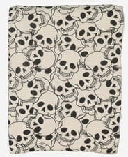 Image of TK Maxx Halloween Black & Cream 100% Cotton Throw Multiple Skulls 178 x 127cm