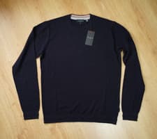 Image of New Ted Baker L/S Navy Textured Crew Neck Jumper Size 3 (Medium) RRP £89