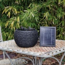 Image of Primrose 25cm Solar Water Feature Textured Sphere Bathing Birds with LED Lights