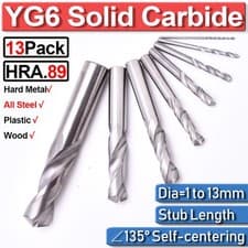 Image of Twist Drills Bit 1-13MM Tungsten Solid Carbide Length Jobber YG6 Carbide Stub
