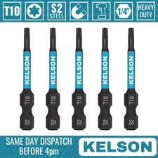 Image of 5 x T10 Torx 50mm 2" Impact Screwdriver Bits Star Magnetic 1/4" Universal KELSON