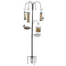 Image of Metal Complete Bird Feeding Station 4 Feeders Stand Garden Wild Birds Feeders