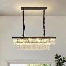 Image of Modern Crystal Chandelier 8 Light Black Ceiling Pendant E14 Fixture 80x85cm