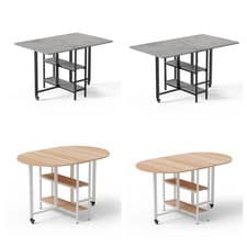 Image of Mondeer Mobile Folding Dining Table Drop Leaf Table with 2 Open Storage Shelves