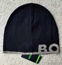 Image of Genuine HUGO BOSS Black 50% Virgin Wool Logo SKULL BEANIE Hat 50477275