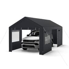 Image of Carport Heavy-Duty Car Canopy with Roll-Up Ventilated Windows-Dark Grey