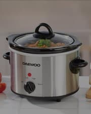 Image of Daewoo 1.5L Stainless Steel Slow Cooker Chrome Glass Lid