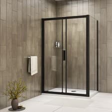 Image of Sliding Shower Enclosure Glass NANO 8mm Black Frame Cubicle Door Side Panel Tray
