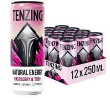 Image of TENZING Natural Energy Drink - 12x 250ml Cans Raspberry Caffeine Electrolytes