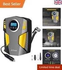 Image of Digital Tyre Inflator with Auto Shut-Off & 3 Nozzle Adaptors, 12V Air Compressor
