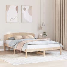 Image of WALPLUS Bed Frame with Headboard Natural 160x200 cm Solid Pine Wood Strong Build