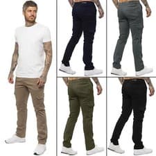 Image of Enzo Mens Cargo Trousers Combat Jeans Cotton Stretch Slim Fit Chino Work Pants