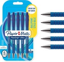 Image of Paper Mate 5-Pack Flexgrip Ultra Retractable Pens – Medium 1.0mm, Blue Ink
