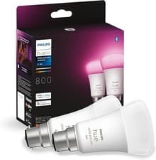 Image of Philips Hue B22 LED Smart Bulb White & Color Ambiance 806 Lumens 9W Pack of 2