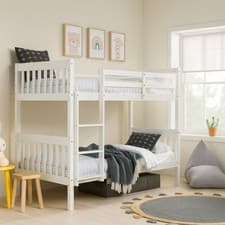 Image of Bunk Bed, Suzie White Solid Pine Wooden Bunk Bed - 3FT with 4 Mattress Options