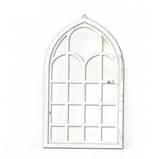 Image of Arched Window Wall Mirror Acrylic Wood Framed Rustic Accent Decorative Wall