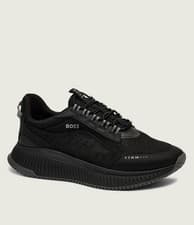 Image of BOSS Trainers Mens Black Casual Sneakers With Logo - TTNM Evo Runn Size 7