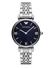 Image of EMPORIO ARMANI AR11091 SILVER DARK BLUE DIAL CRYSTALS WOMENS WATCH - NEW