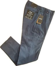 Image of Hugo Boss Mens H- Kaiton Slim-Fit Cotton Twill Stretch Trousers 32 Leg Blue New