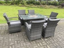 Image of Fimous 4-6 Seater Rattan Garden Furniture Gas Fire Pit Dining Table And Chair