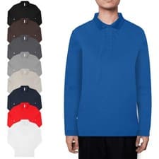 Image of Mens Polo Shirts Long Sleeve Workwear Polo Regular Basic Tee Cotton Plain Polo